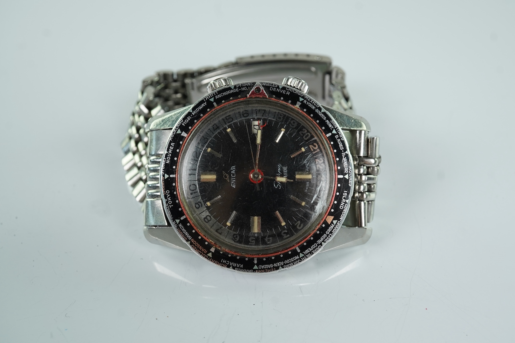 A gentleman's1960's/1970's stainless steel Enicar Sherpa Guide automatic pilot's wrist watch